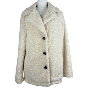 Sanctuary‎ Womens Vanilla Sherpa Teddy Faux Fur Button Front Coat Jacket Medium